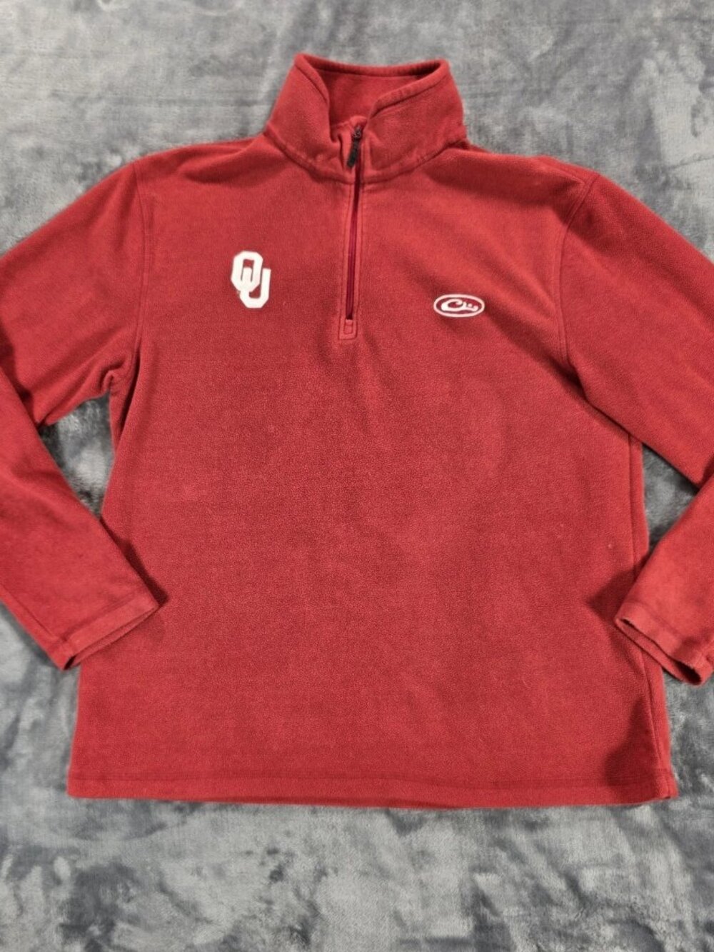 Drake Waterfowl OU Sooners 1/4 Zip Pullover Mens M Red Fleece Mock Neck
